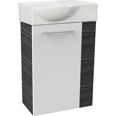 Fackelmann B. PERFEKT SBC Gäste-WC Set 2 Teile – Waschtischunterschrank in Weiß mit Holz Anthrazit mit Waschbecken aus Keramik – Waschbeckenunterschrank schmal – Türanschlag links – 45 cm breit"-"9012 (1/4)