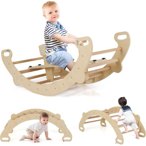 Arco de escalada y caballo balancín 112 x 52 x 44 cm 4 en 1 divertido y educativo estilo natural madera de haya 200010191