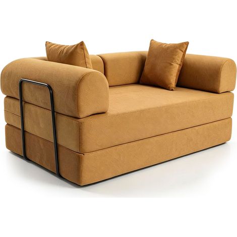 Canapé 2 places convertible et modulable Bergerac Tissu doux texturé Ocre doré (1/5)