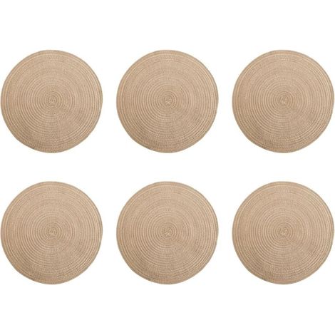 Lot de 6 sets de table ronds tressés de 12,7 cm – Lavables et réversibles pour la maison et les fêtes (marron) (1/4)