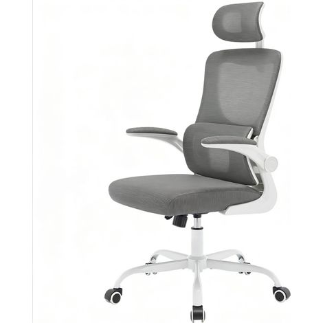 Sedia da ufficio ergonomica grigia con schienale alto in rete, poggiatesta e ruote HOMVRA (1/4)