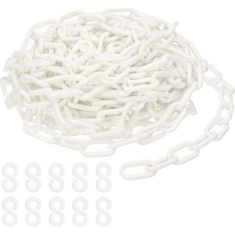 Maillons de chaîne en plastique blanc, 10M,6 mm, pour barrières, parkings, clôtures, portails et décoration
