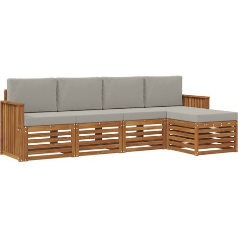 Ensembles de canapés avec coussin 5 pcs Salon de jardin Gris Naturel et Clair (1/5)