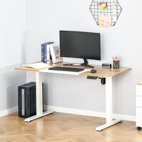 DESMIU Bureau droit électrique réglable en hauteur avec 4 mémoires, gestion des câbles, pour bureau, blanc, 140 × 70 × 72-116 cm (1/4)