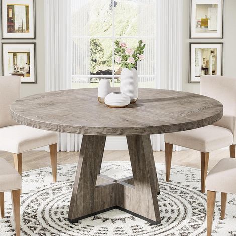 Runder Esstisch 119 cm Holz rustikal grau mit Kreuzsockel (1/5)