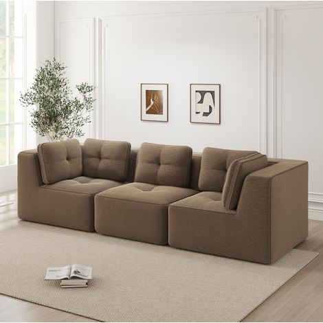 Sofá de esquina modular de pana marrón, 3 plazas, asiento profundo de 74 cm (1/5)