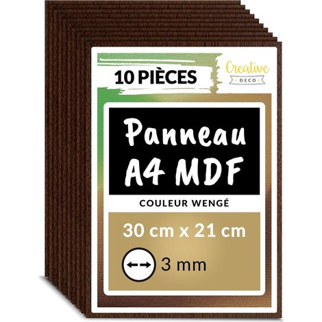 10 Panneaux MDF A4 Wengé 300x210x3mm Bois Brut pour Pyrogravure