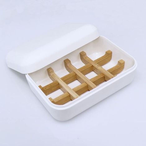 Porte-savons en bambou pour salle de bain, boîte à savon en bois avec couvercle pour la cuisine et la douche (1/5)