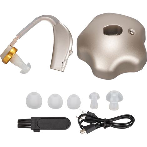 Amplificateur Auditif Rechargeable Portable pour Personnes Âgées avec Contrôle du Volume par Bouton - Argenté (1/5)