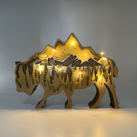 Décoration d'Halloween créative en bois avec lumières, bricolages de fêtes, décoration d'Halloween, bison (1/5)