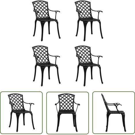 The Living Store Chaises de jardin lot de 4 Aluminium coulé Noir - Chaise De Jardin - Mobilier De Jardin - Chaise Extérieure - Fauteuil De Jardin - Aluminium Coulé (1/5)