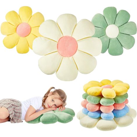 Lot de 3 coussins de sol en forme de marguerite mignonne, décoration de chambre, coussins de sol, coussins de fleurs (blanc, vert, jaune) (1/5)