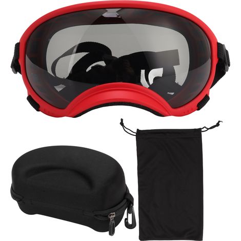 Lunettes de protection pour chien anti-vent, anti-UV et anti-poussière, avec sangle réglable et monture rouge pour grandes races. (1/5)