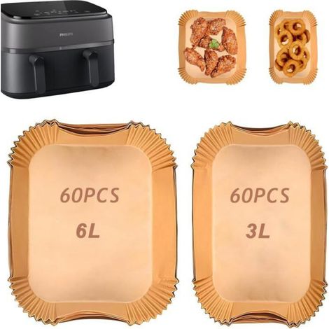 Papier Sulfurisé - Antiadhésif - Résistant Jusqu'à 232 °C - Pour Friteuse À Air Double Panier - 120 Pièces (1/5)