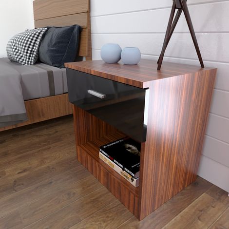 ELEGANT Modern Bedside Cabinet High Gloss Nightstand Table Soft Close Bedside Table with Drawer for Bedroom,Livingroom Black/Walnut (1/5)