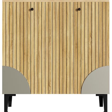 Armario zapatero moderno 90x32x94 cm efecto madera con 3 puertas y estantes interiores (1/5)