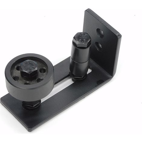 Guide de porte coulissante robuste 1 pièce – acier au carbone noir, rouleau réglable 0–2,5 cm, fixation murale 12x5,3x6,5 cm, pour projets de bricolage