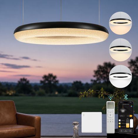 Mai & Mai Pendelleuchte Esstisch, 40cm LED Moderne Hängelampe, stufenlos dimmbar 3000K–6000K, höhenverstellbare Design 30W Esstischlampe mit Fernbedienung & APP, Luvina03, Sandschwarz + Innenweiß (1/5)