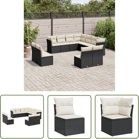 The Living Store 11-tlg. Garten-Sofagarnitur mit Kissen Schwarz Poly Rattan - Gartengestelle - Gartenmöbelset - Lounge Set - Rattan Möbel - Gartenlounge (1/5)