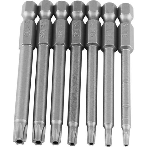 Lot 7 embouts Torx T8-T30 – S2 75mm 1/4" – sécurité – étoile magnétique – set tournevis (1/4)