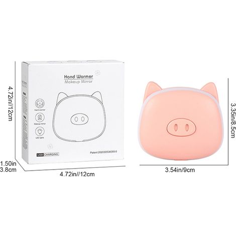 Wiederaufladbarer Handwärmer (1000 mAh) mit Macaron-Motiv, Tiermotiven, USB-Anschluss, integriertem Schminkspiegel und LED-Beleuchtung – das perfekte Wintergeschenk (1/5)