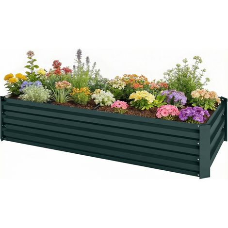 Jardinière rectangulaire potager de jardin en acier galvanisé bordure de sécurité et fond ouvert 150x70x30cm vert (1/5)