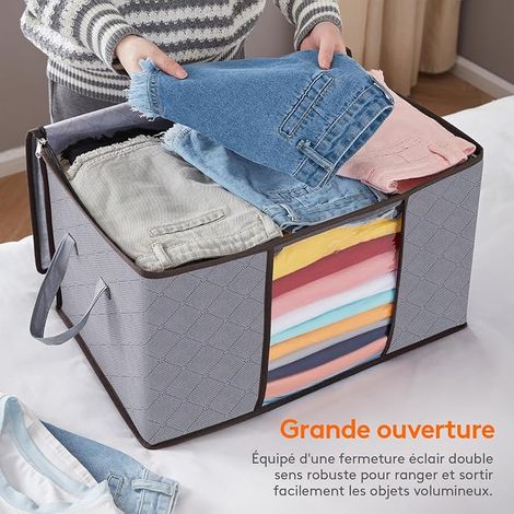 Sac Rangement Vetement, Boite Rangement Pliable avec Poignées Renforcées, Housse Rangement Couette, Caisse Rangement Sous Lit pour Vêtements, Couvertures, Jouets, Gris Clair, 50 L (1/4)