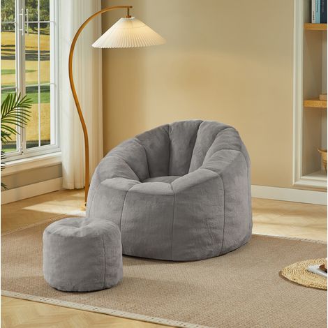 Canapé pouf fleur 105x105x70 cm avec repose-pieds, dossier enveloppant et mousse haute résilience, gris (1/5)