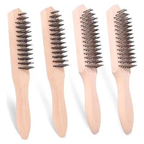 Set of 4 Metal Hand Brushes, Metal Hand Brush 13/15 Rows Stainless Steel Brushes with Wooden Handle for Cleaning Slag Solder Dirt (1/5)