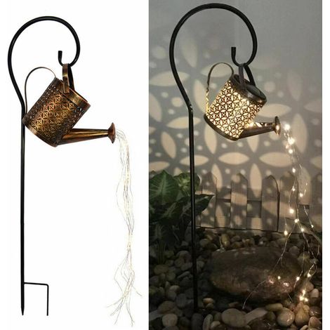 Solar lamp Creative wrought iron kettle shower floor socket light outdoor landscape decorative light solar garden light with hook (1/5)
