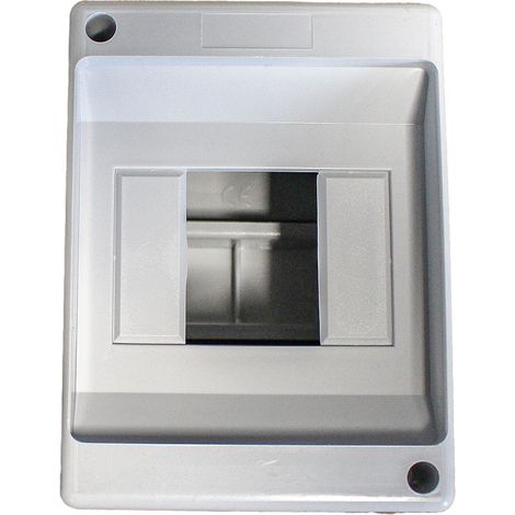 Centralino da parete con binario DIN stampato su base, 4 moduli, 130x90x86 mm, grigio RAL 7035, IP40, ideale per installazioni elettriche interne