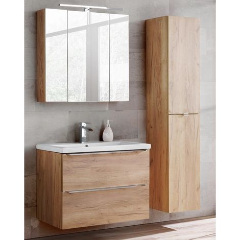 Badezimmermöbel Set mit 80cm LED-Spiegelschrank TOSKANA-56 Wotaneiche, BxHxT ca. 135/190/46cm (1/5)