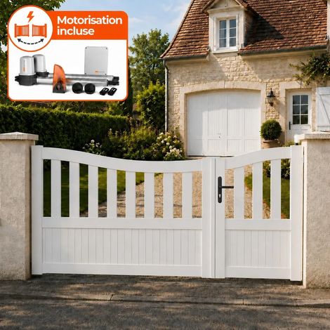 Portail battant électrique PVC blanc avec moteur Sentinel H 146 x L 250 BREST INCURVÉ (1/5)