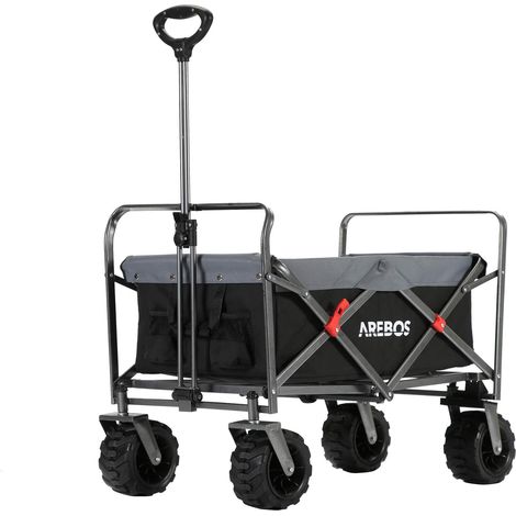 Arebos – Chariot à bras pliable 100 kg – Roues pivotantes 360° – Tissu Oxford 600D imperméable – Idéal pour transport extérieur