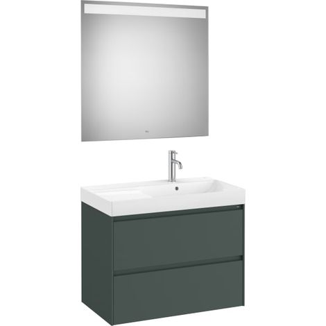 MUEBLE LAVABO DERECHA 800X460 ONA STANDARD 2 CAJONES + ESPEJO LED VERDE MATE