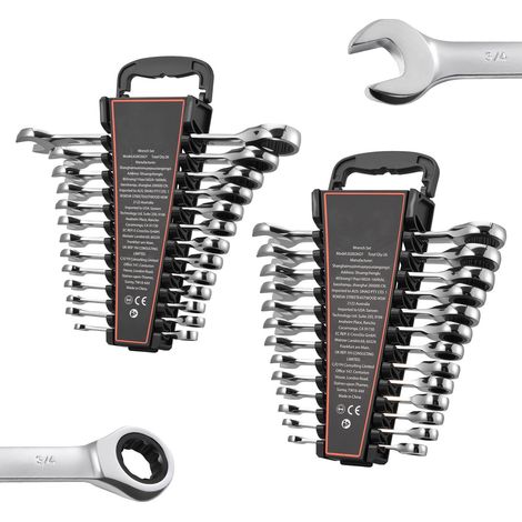 Coffret clés mixtes 26 pièces SAE et métrique, 72 dents, acier Cr-V à cliquet, support, argenté, usage polyvalent (1/5)