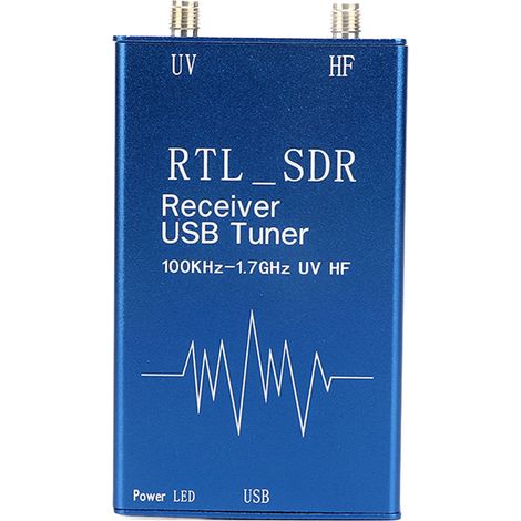 Recepteur SDR USB RTL2832U R820T2 XR-105 100KHz-1.7GHz AM FM CW Large Bande Aluminium Bleu avec Antenne Base Cable (1/5)