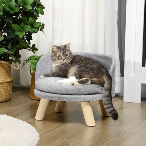 Divano per gatti e cani grigio con cuscino, gambe in pino, 40,5 x 40,5 x 33 cm HAVRYA (1/5)