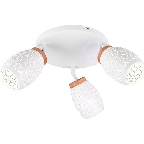Plafoniera 3 luci, metallo, bianco e legno, D 58 cm, Bidar (1/5)
