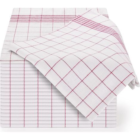 Ensemble de torchon cusine Premium 45x65 cm en Coton - Lot de 10 - torchon Vaisselle - lavables jusqu'à 95°C - Ultra Absorbant - Design élégant à Carreaux - Rouge-Karteo (1/5)