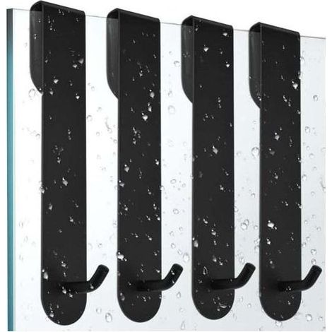 4 PCS Crochet Douche Inox Porte Serviette Salle de Bain Inox Crochet pour Paroi de Douche Crochets pour Serviettes de Bain Porte Accroche Torchon Cuisine Noir Porte Manteau Porte sans (1/4)