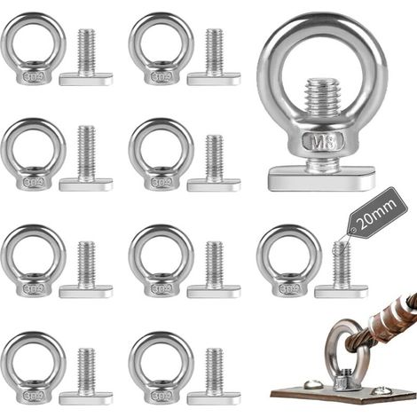 10 Pcs Ecrous à œil de Taille M8 Tige Filetée M820mm Écrou à Anneau de Levage Boulon à œil Anneaux en Inox D'écrous à Anneau Femelle Boulon à Oeil pour Raccord de Corde Accessoires de Levage