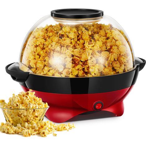 Machine à pop-corn - Grande capacité de 5,5 L - 800 W - Revêtement antiadhésif et plaque chauffante amovible - Silencieuse et rapide