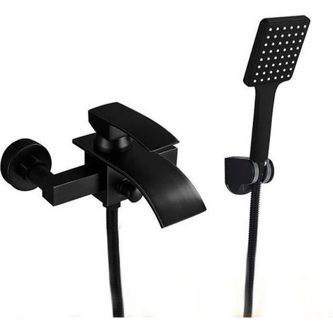1 Kit robinet douche, mural, noir mat, laiton, céramique, salle de bain (1/5)