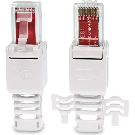 Fiche de câble réseau patch RJ45 Cat6 Cat5 LAN Montage sans outils Fiche à sertir Lot de 4 Connecteur RJ45 CAT6 sans outil