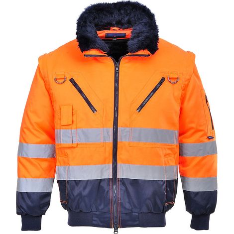 Chaqueta de piloto 3 en 1 de alta visibilidad Color: naranja/marino Talla S - Portwest