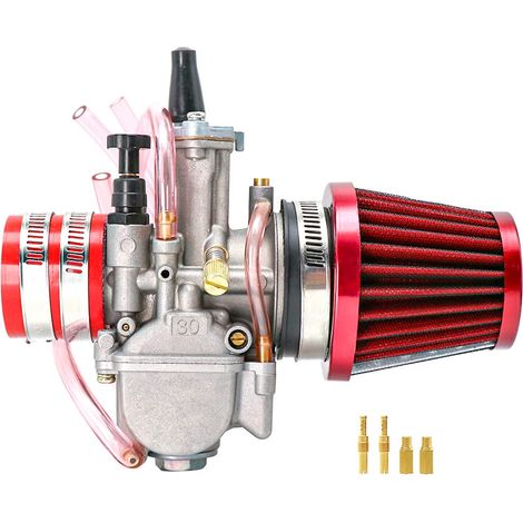 Carburettor Kit with Suction Adapter, Air Filter and Main Jets, for 2 Shots/4 Times 75-250cc, Motorcycles, Off-Road Vehicle, Scooter, UTV (30 mm, Red) (1/4)