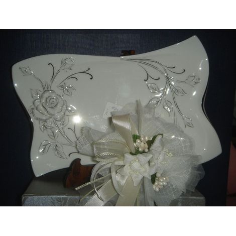 Centrotavola vassoio in porcellana filo argento 21 x 14 cm (1/2)