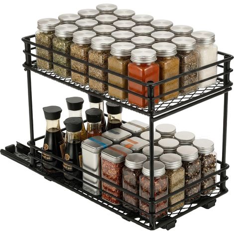 Étagère à Épices, Rangement 2 Étagères, avec Rails à Roulettes (1/5)