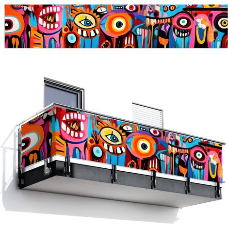 SCHERMO PER LA PRIVACY DEL BALCONE Astratto - Volto - Colorato 500x95 cm (1/4)